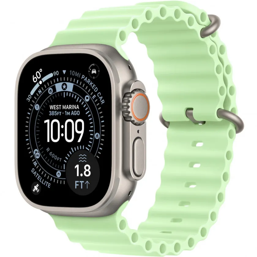 Apple Watch Ultra 3 GPS + Cellular, 49mm Natural Titanium Case with Neon Green Ocean Band натуральный титан/зеленый