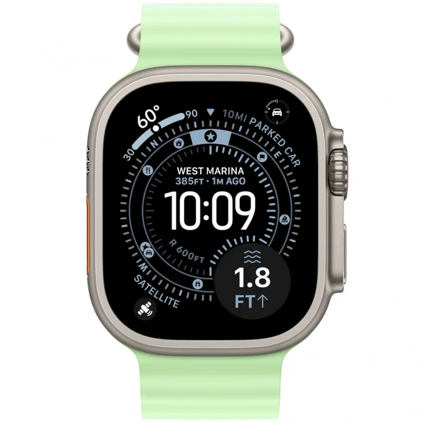 Apple Watch Ultra 3 GPS + Cellular, 49mm Natural Titanium Case with Neon Green Ocean Band натуральный титан/зеленый